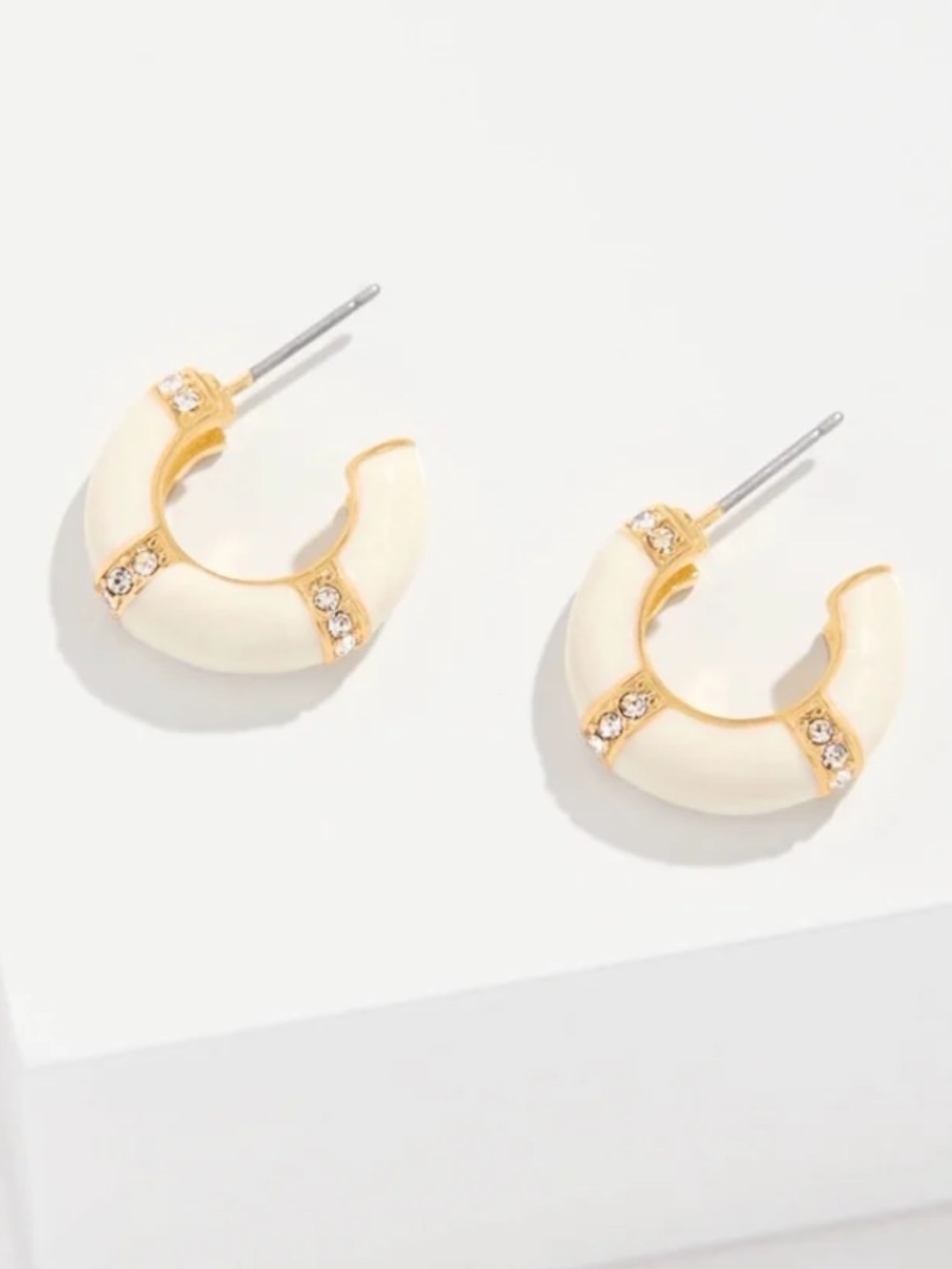 Talbots Banded Enamel Ivory Color Hoop Earrings